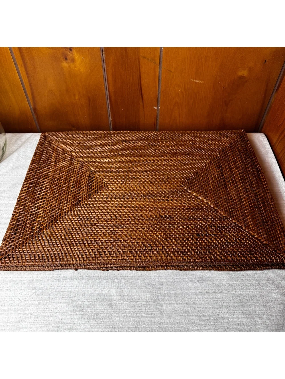 Set of 4 Vintage Woven Rattan Placemats 19.5x14 with 4 Matching Napkin Rings